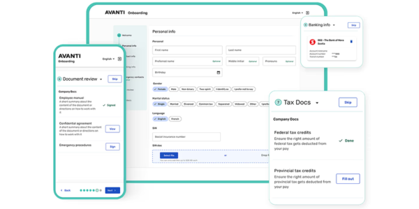 An image displaying onboarding software by Avanti, as well as a tax document organizing software.