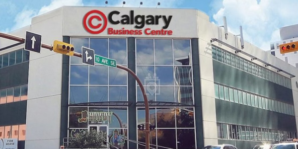An image of a building with lots of windows, and a big sign that says "Calgary Business Centre"