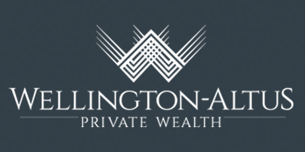 Wellington-Altus Private Wealth logo featuring a stylized overlapping “W” design above the company name in elegant serif font on a dark blue background.